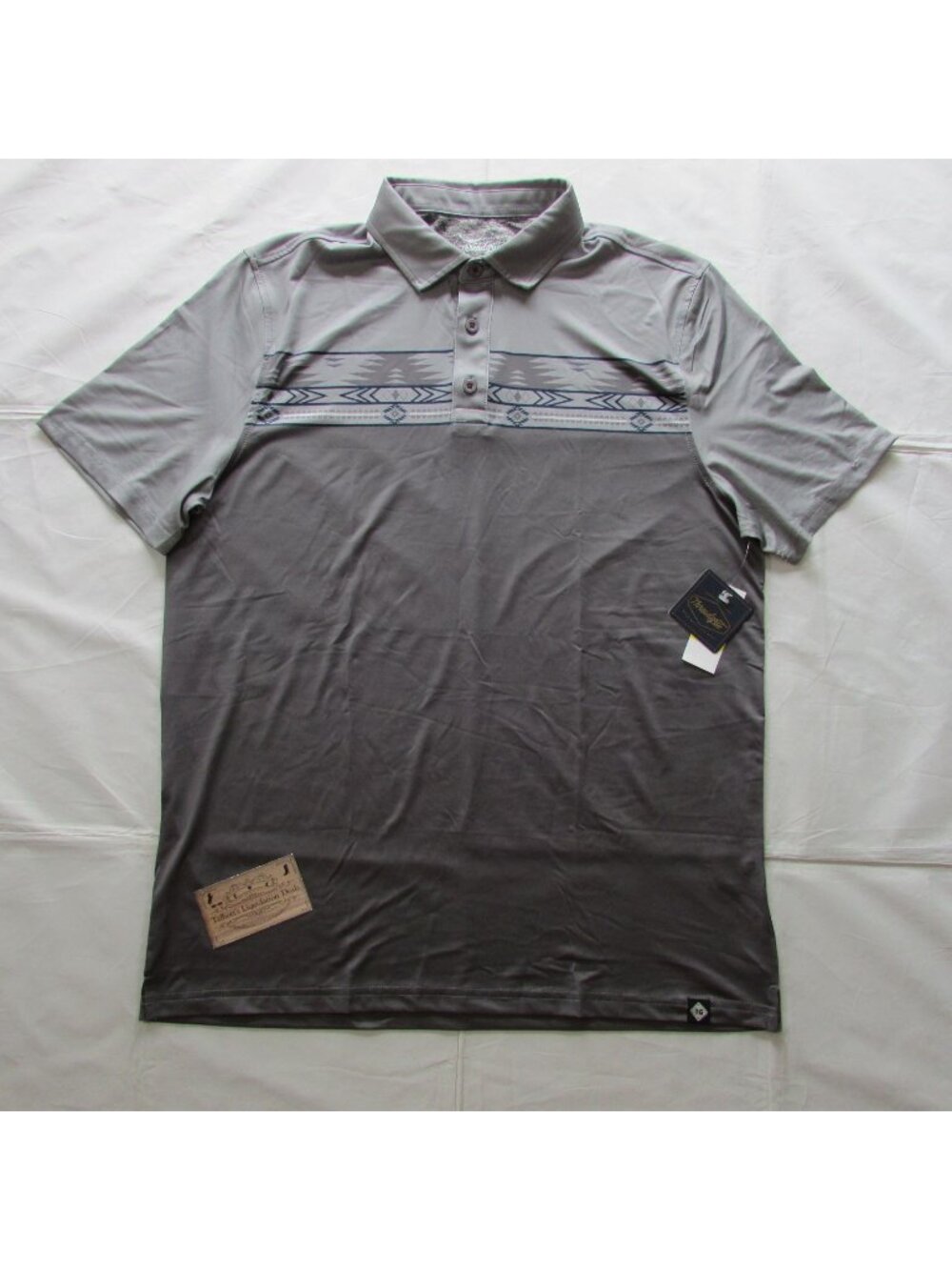 Thread Grit Men's Southwest Border Print Polo Shirt Grey